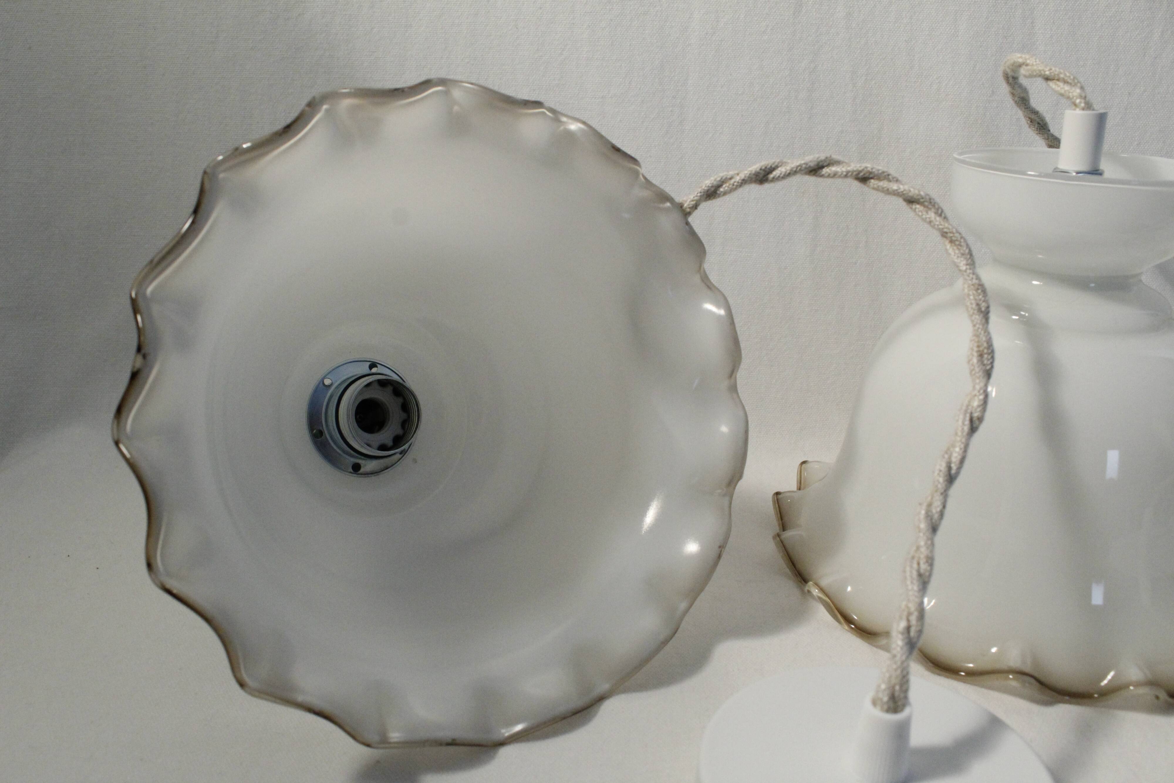 Trio of tulip suspensions in white opaline - electrified to nine