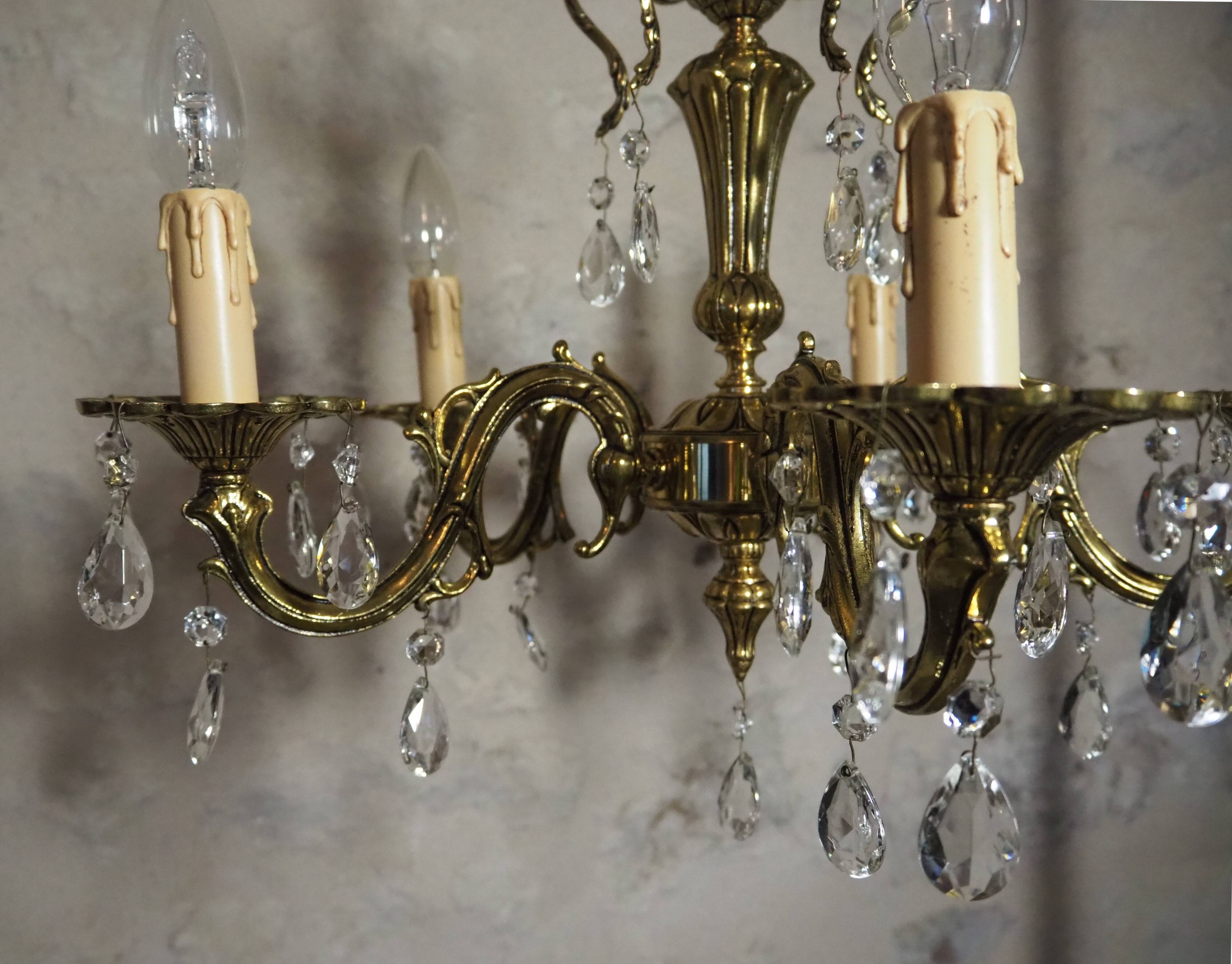Bronze chandelier and faceted crystal stamps