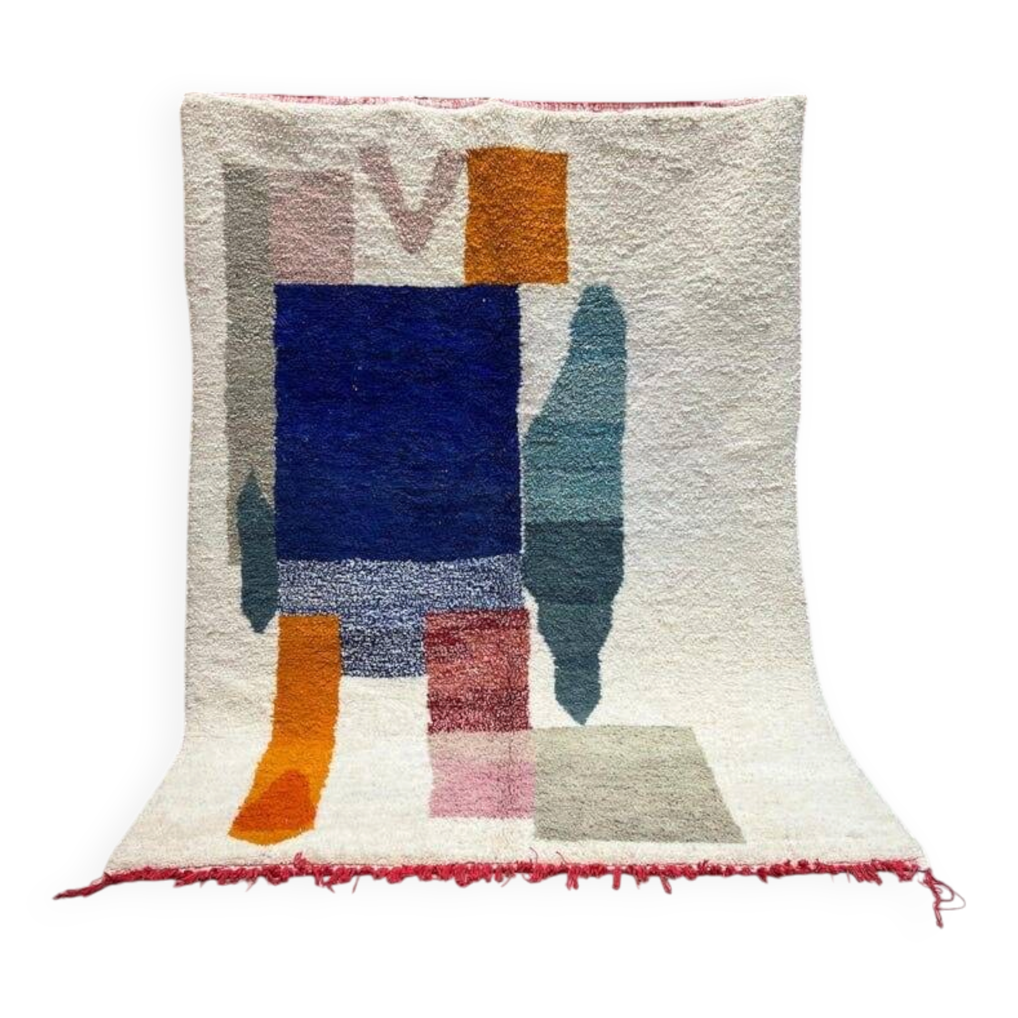 Tapis en laine pure fait main à motifs colorés traditionnel 1,5/2,5 m
