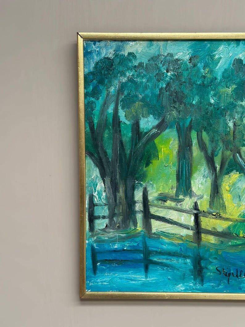 Swedish Oil on Canvas “Forest Gate” by Stig Allan Vintage & Framed