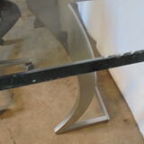 Console in brushed metal and 70s glass