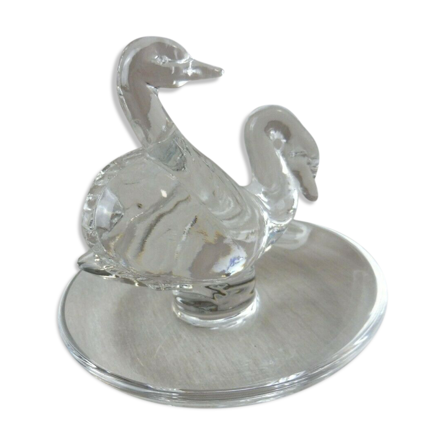 Old crystal ring, decoration couple of swans, from Lalique
