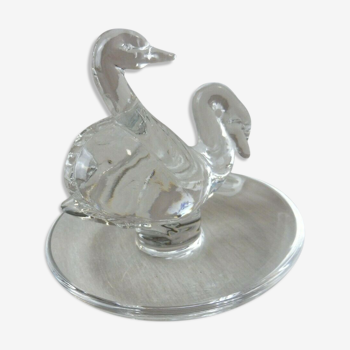 Old crystal ring, decoration couple of swans, from Lalique