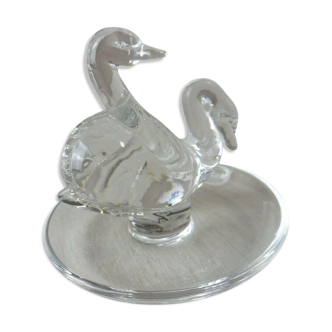 Ancien baguier en cristal, décor couple de cygnes, de Lalique