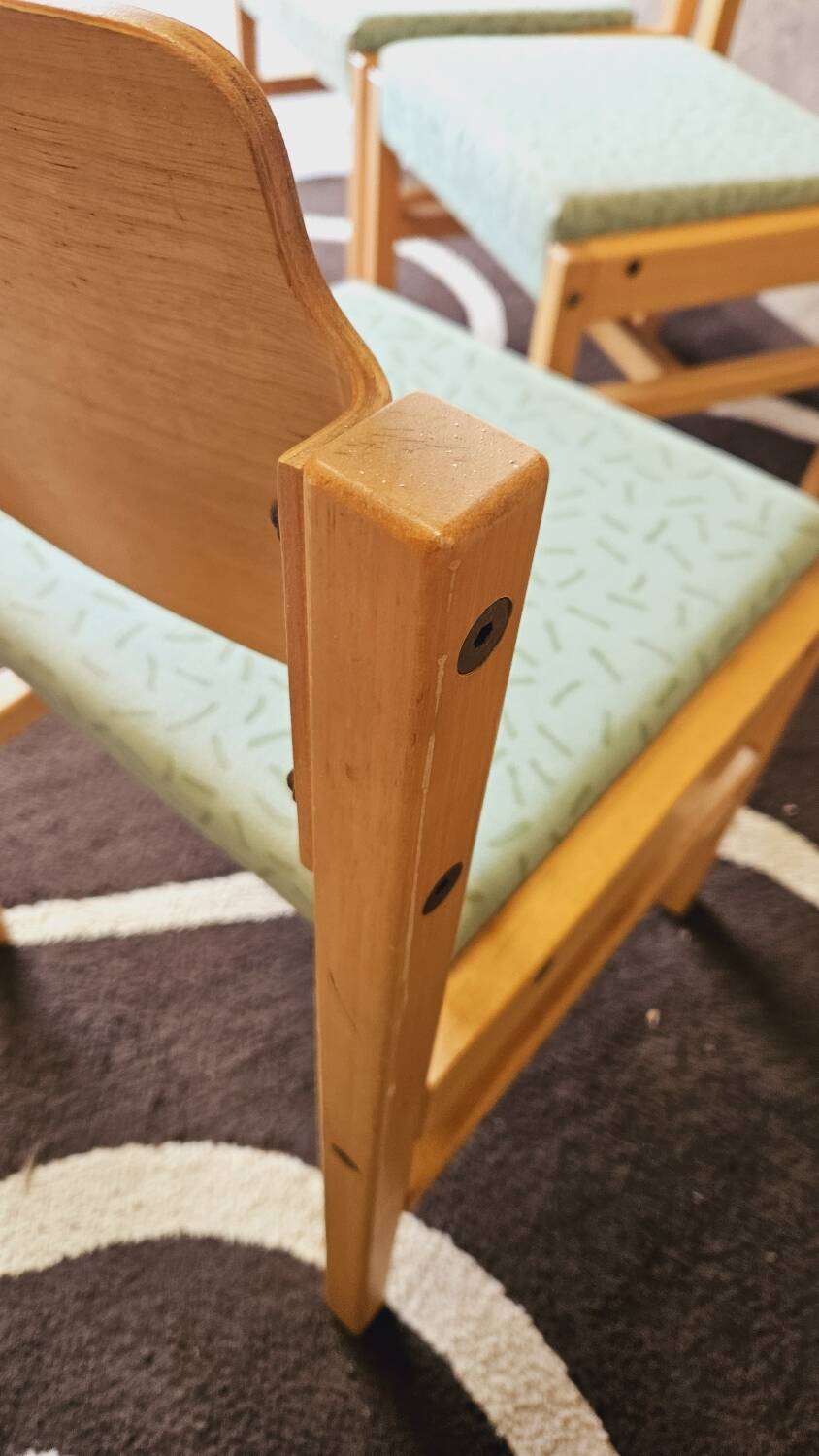 Set of 4 wooden and fabric chairs, 70s