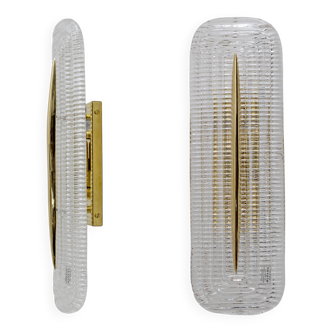 Pair of Modern Murano Glass Transparent and Brass Sconces, Italy