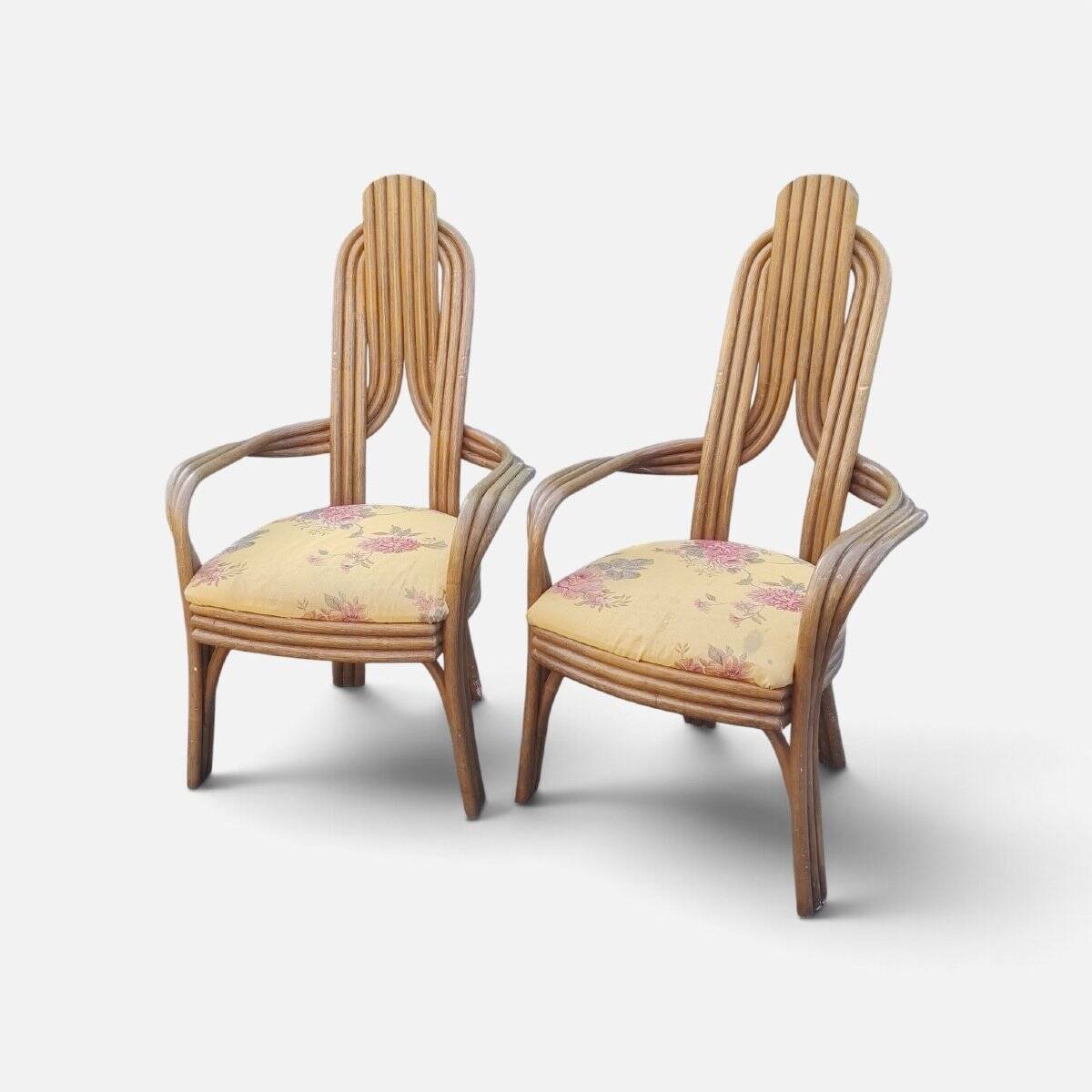Pair of 1970s Italian design armchairs, made of bent bamboo.