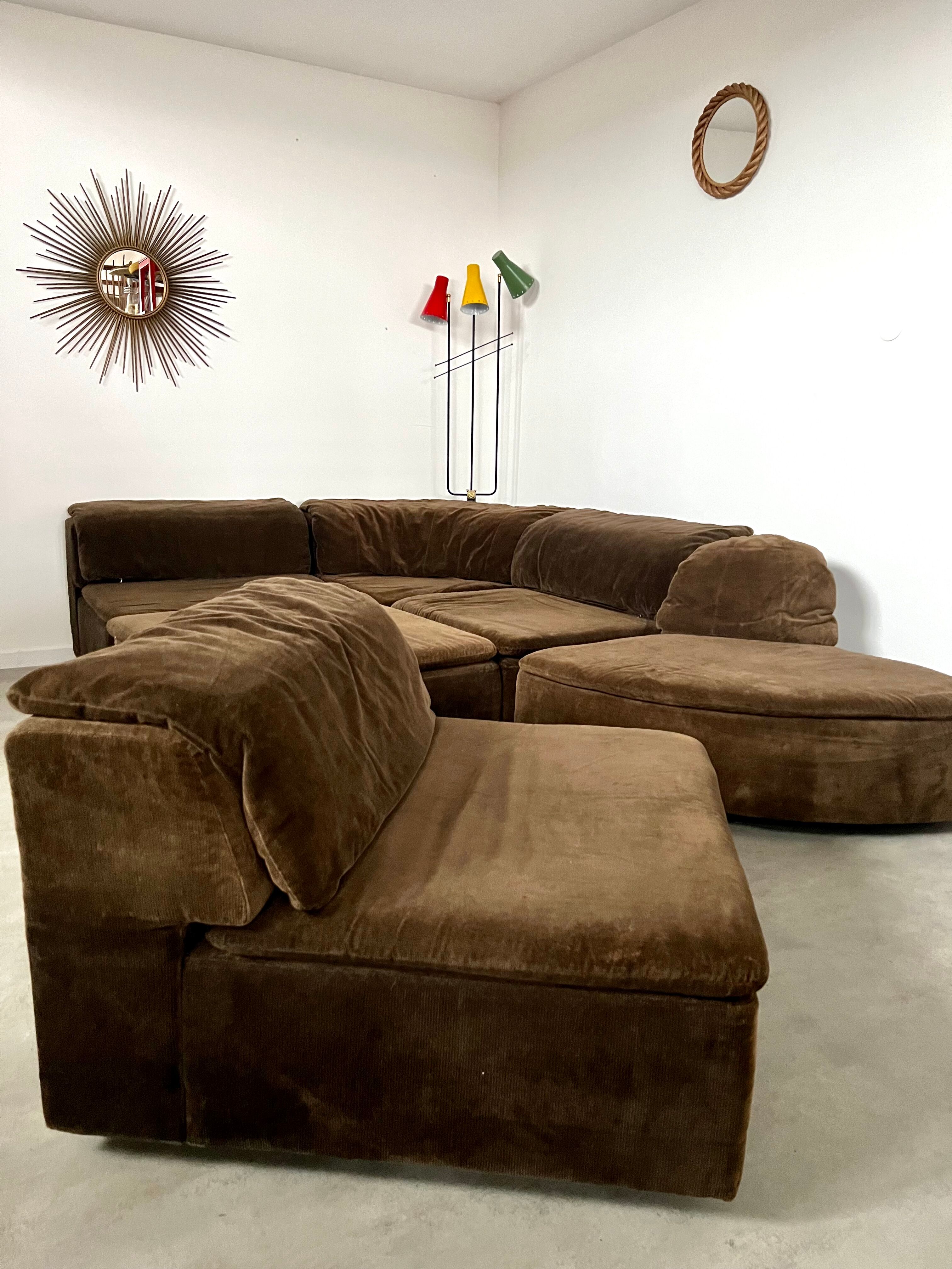Old vintage modular sofa 6 elements of the 70s velvet / design