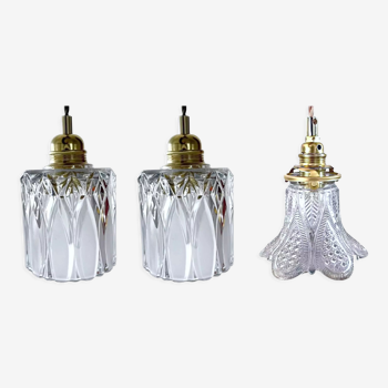 Set of three new electrified chiseled glass suspensions