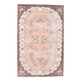Tapis vintage à motif floral rose pêche et marron 5x8, 166x258 cm