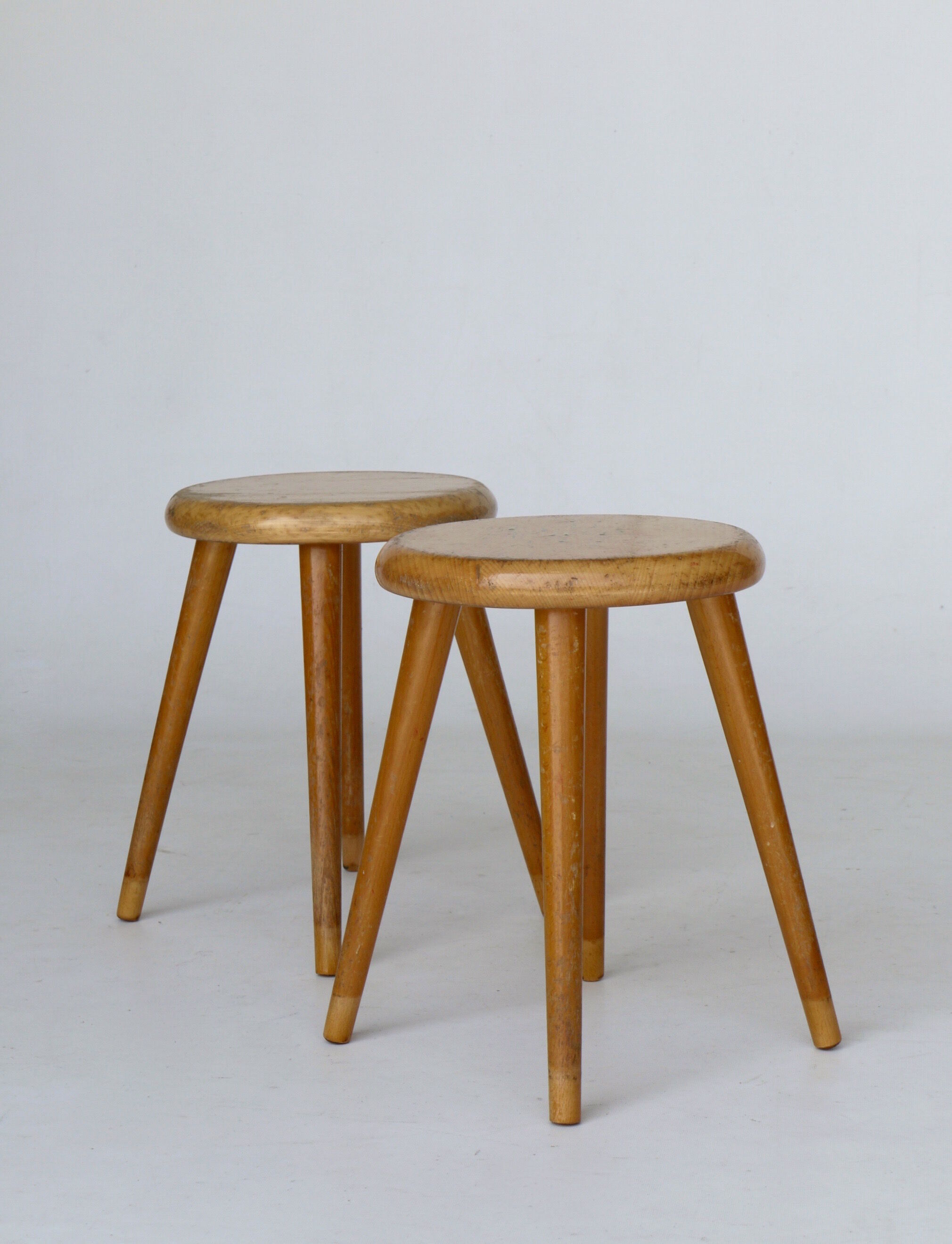 Vintage children's beech wood stools. 1950s. set of 2