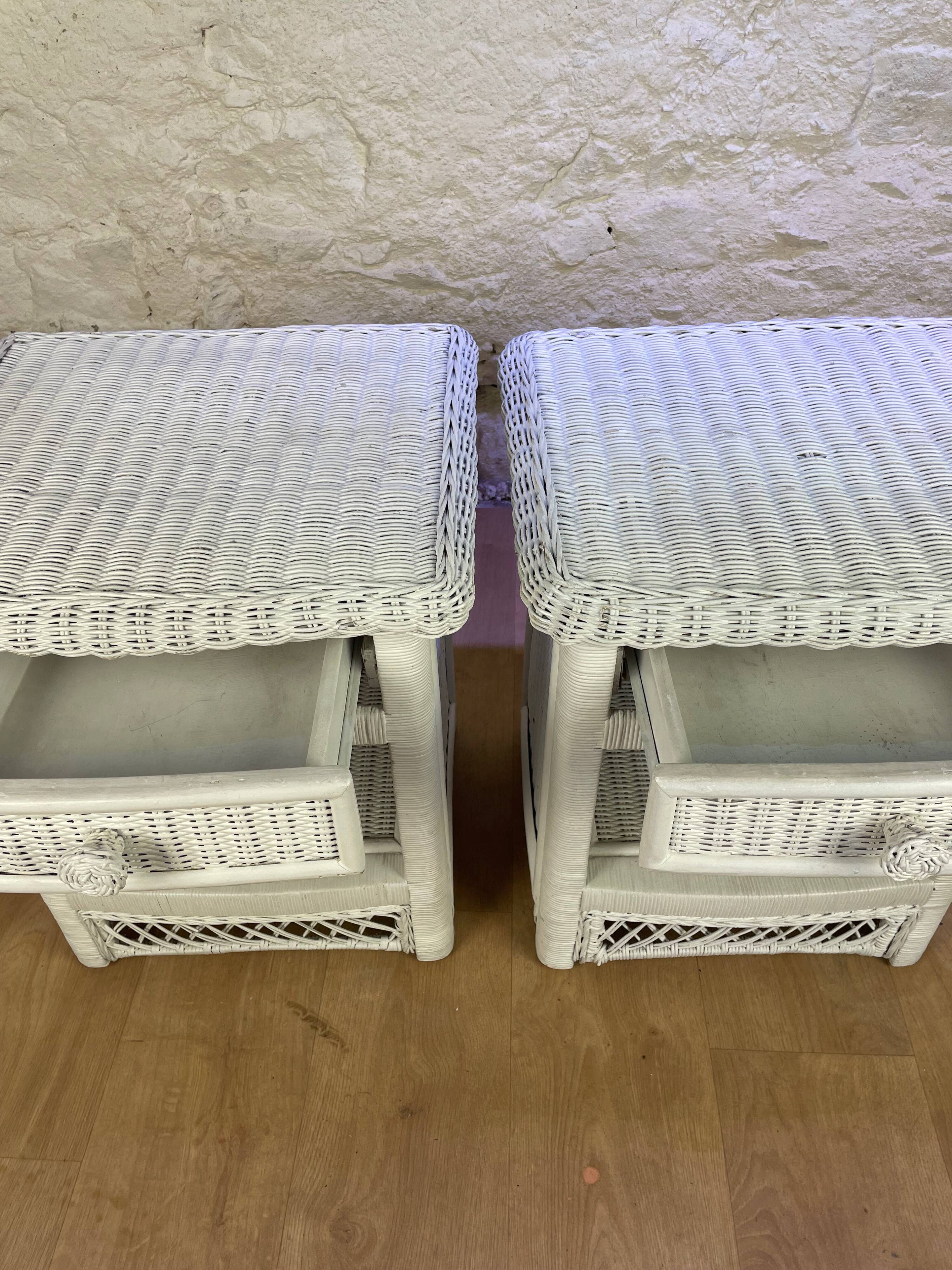 Pair of white wicker bedside tables from the 70s