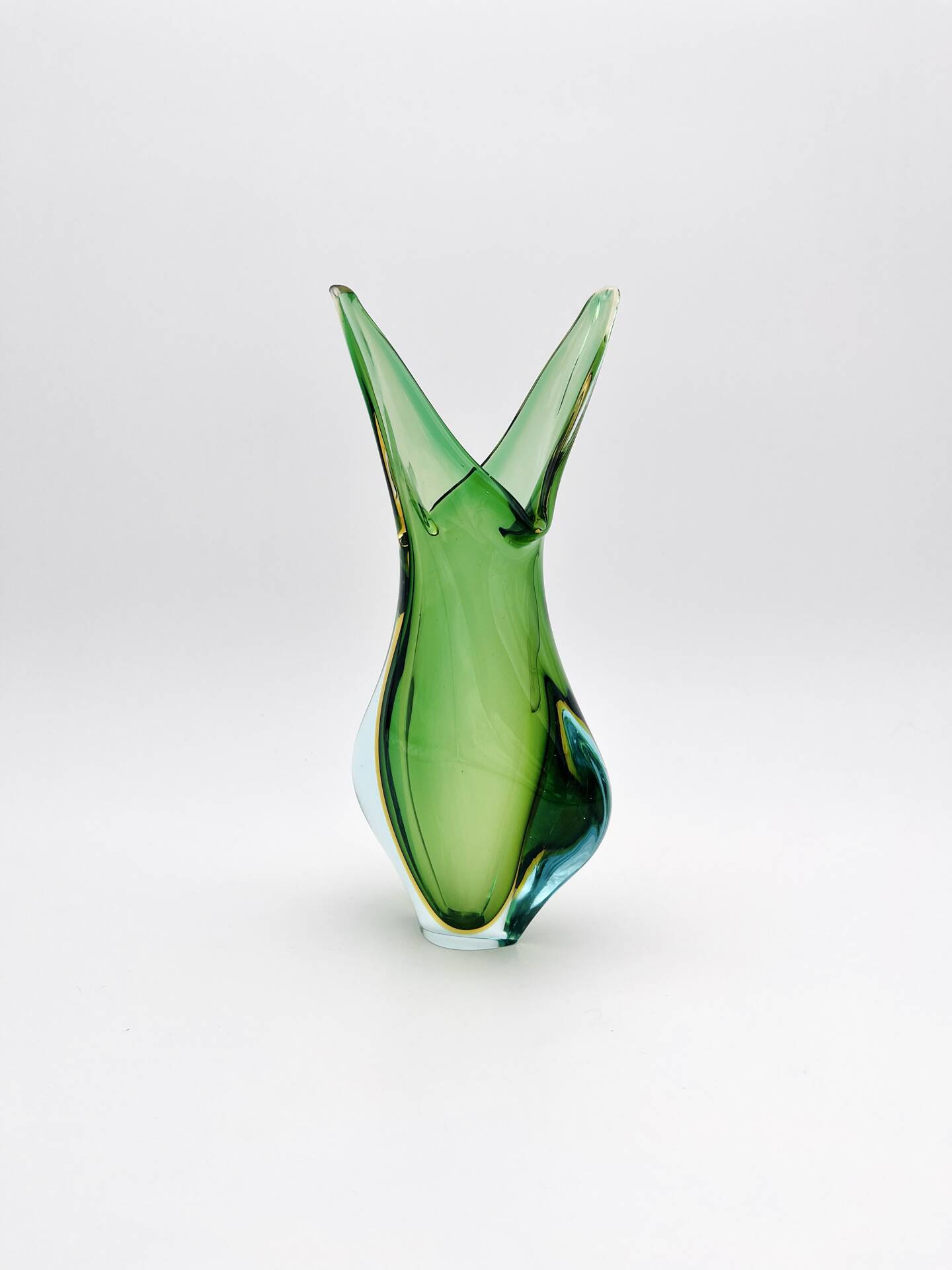 Murano vase Flavio Poli Sommerso Emerald Green Yellow Turquoise 26cm