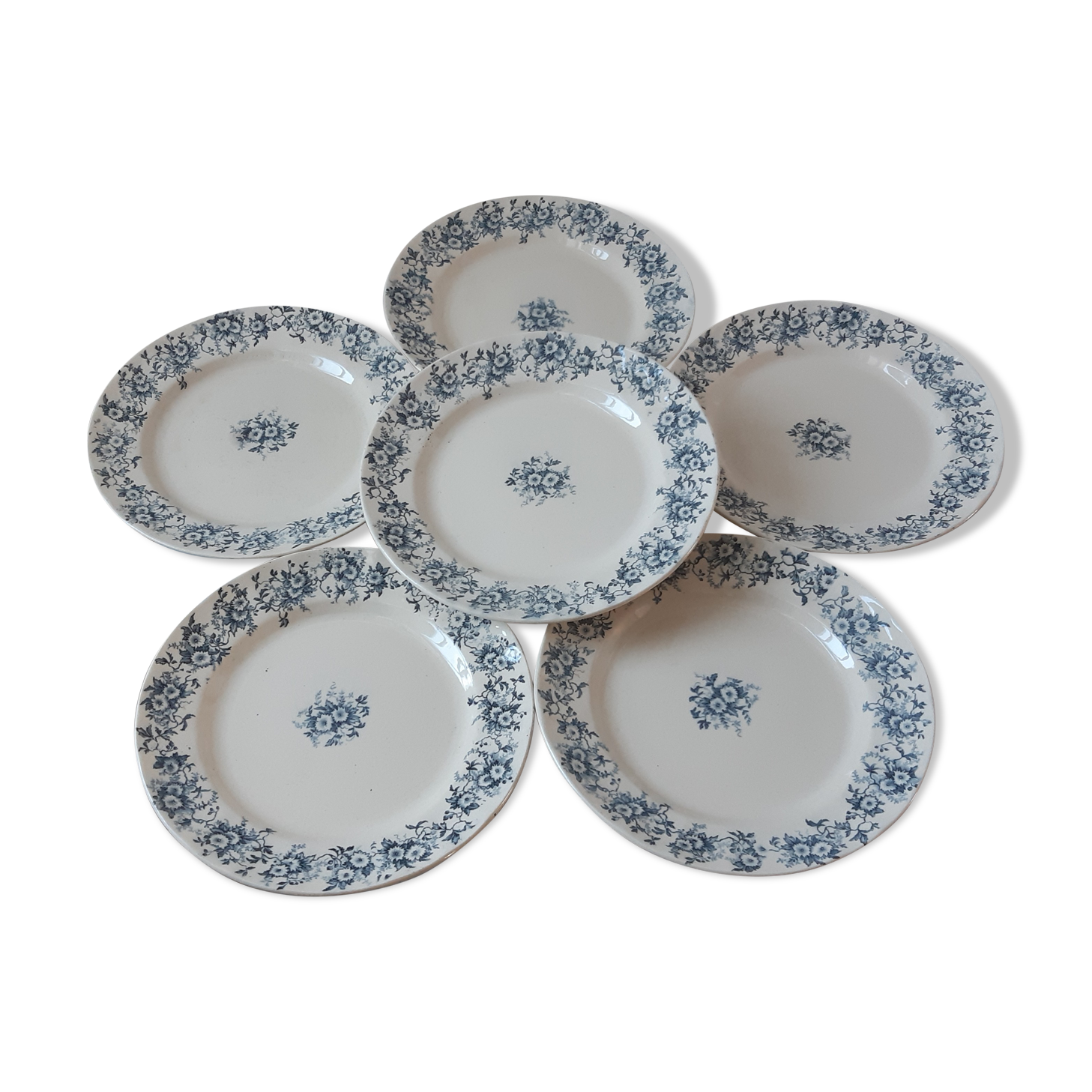 Set of 6 flat plates Terre de Fer model "Aster" XIXth