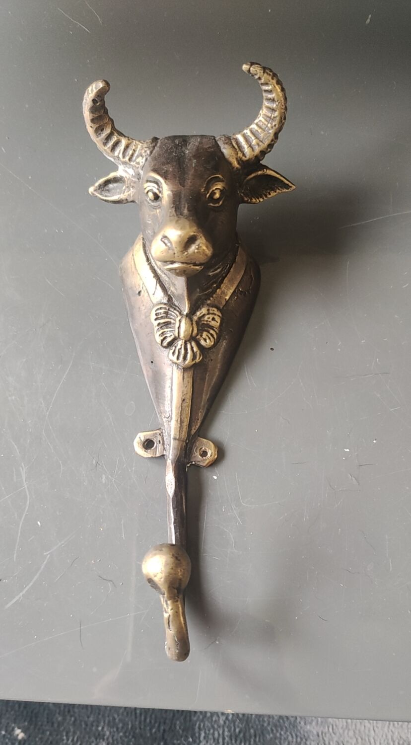 Bronze patinated metal bull wall hook