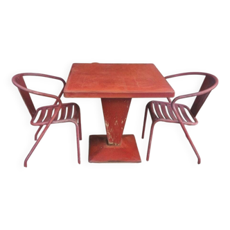 Set Tolix Table Kub + 2 fauteuils ft5 1950