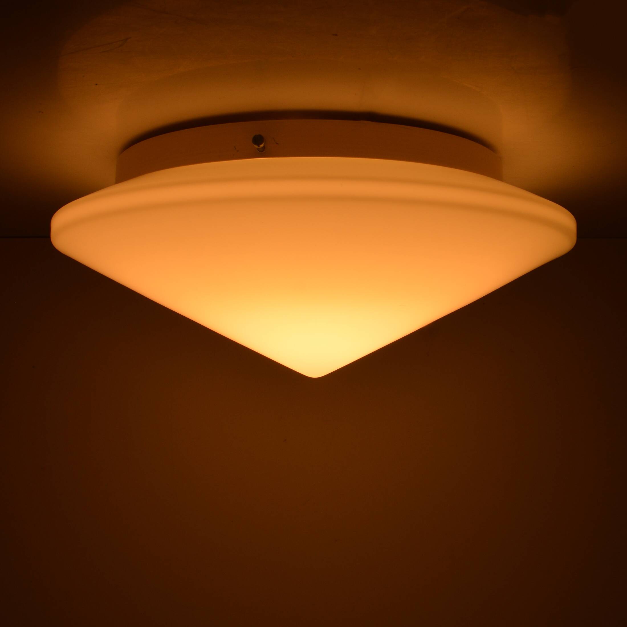 Round white glass ceiling lamp, Penko Pieńsk, Poland 1970s