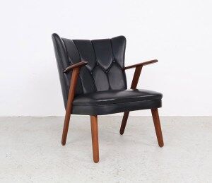 Danish teak and skai armchairs, Erhardsen & Andersen 1960s