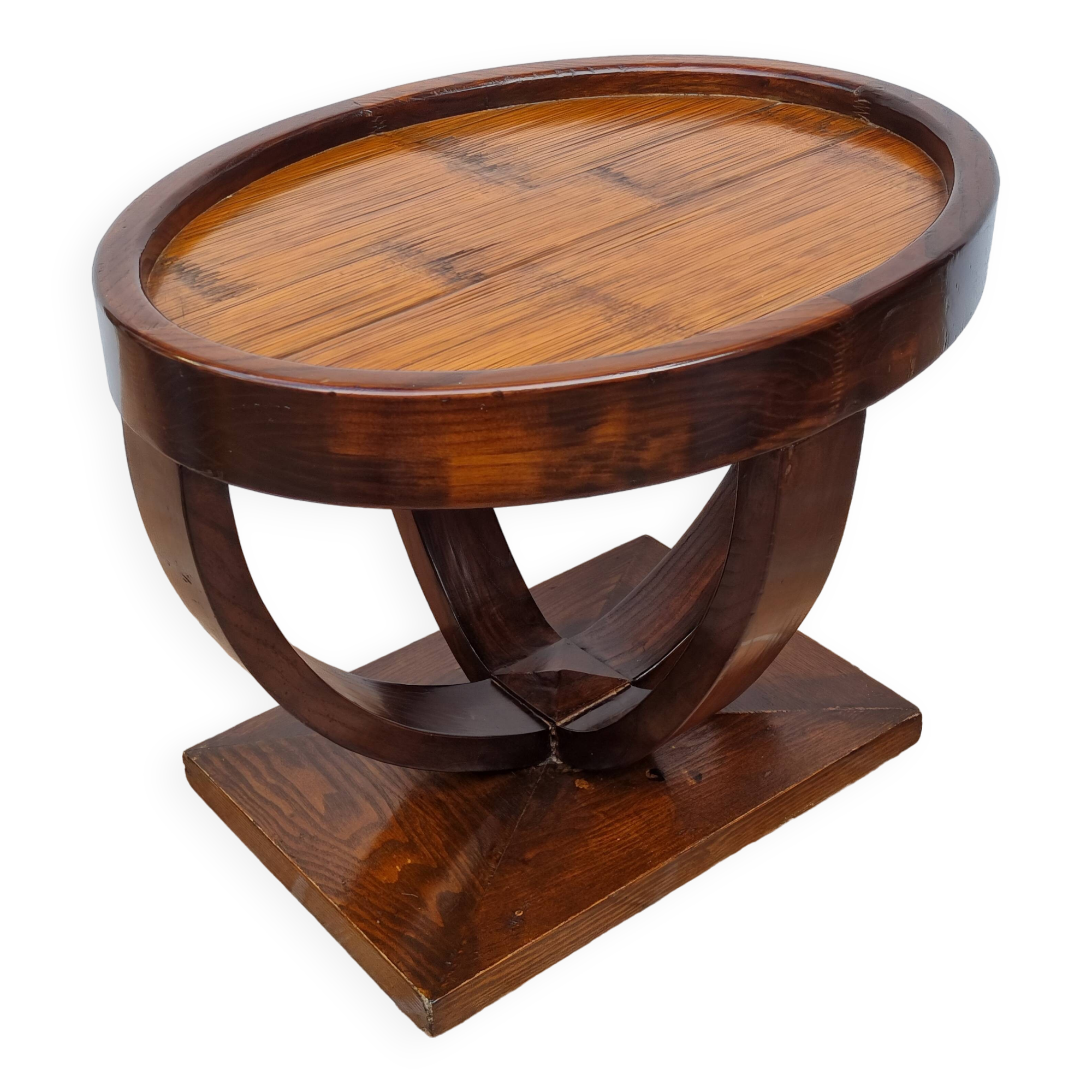 Art Deco style coffee table in varnished wood, vintage, 59 cm