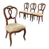 Lot de 4 chaises anciennes Louis-Philippe en noyer, assise rembourrée, Italie, XIXe siècle