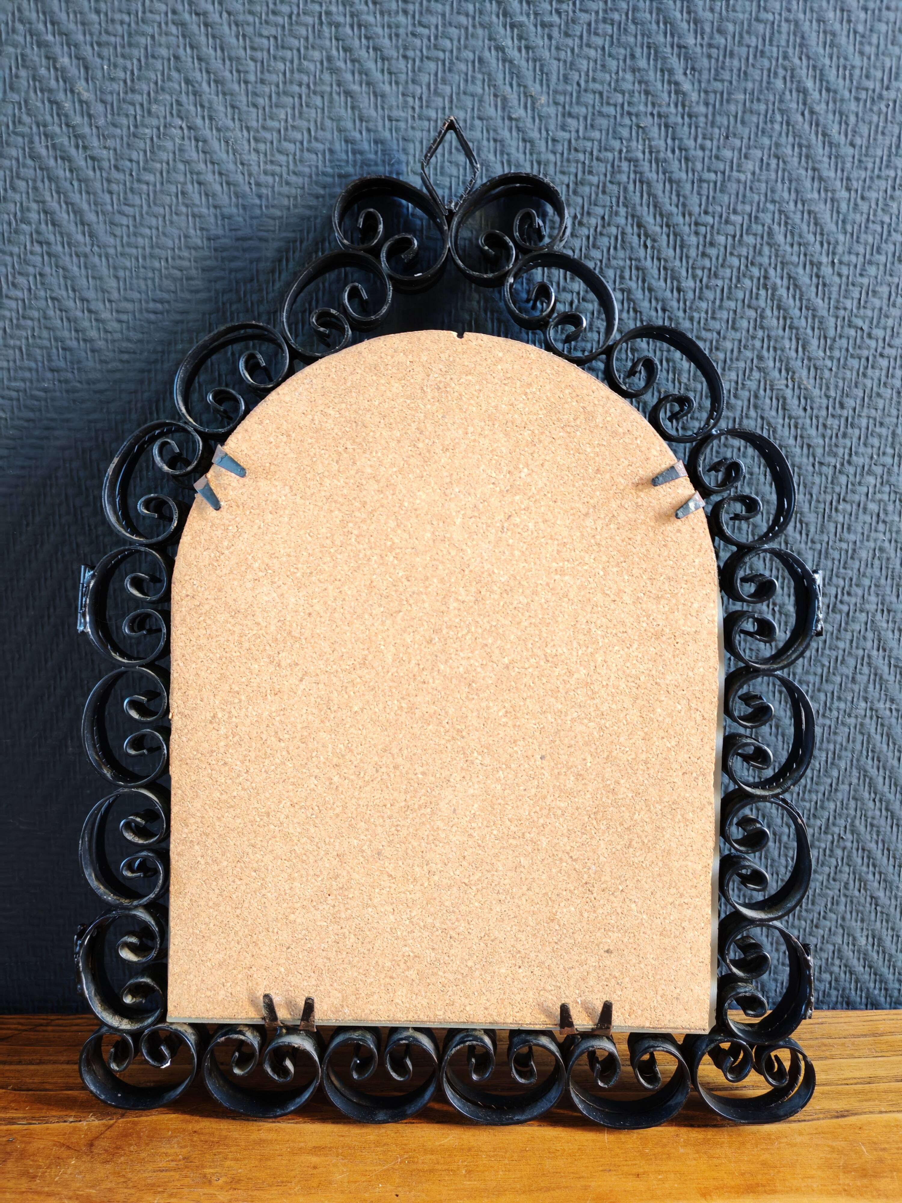 Vintage Black Wrought Iron Triptych Mirror