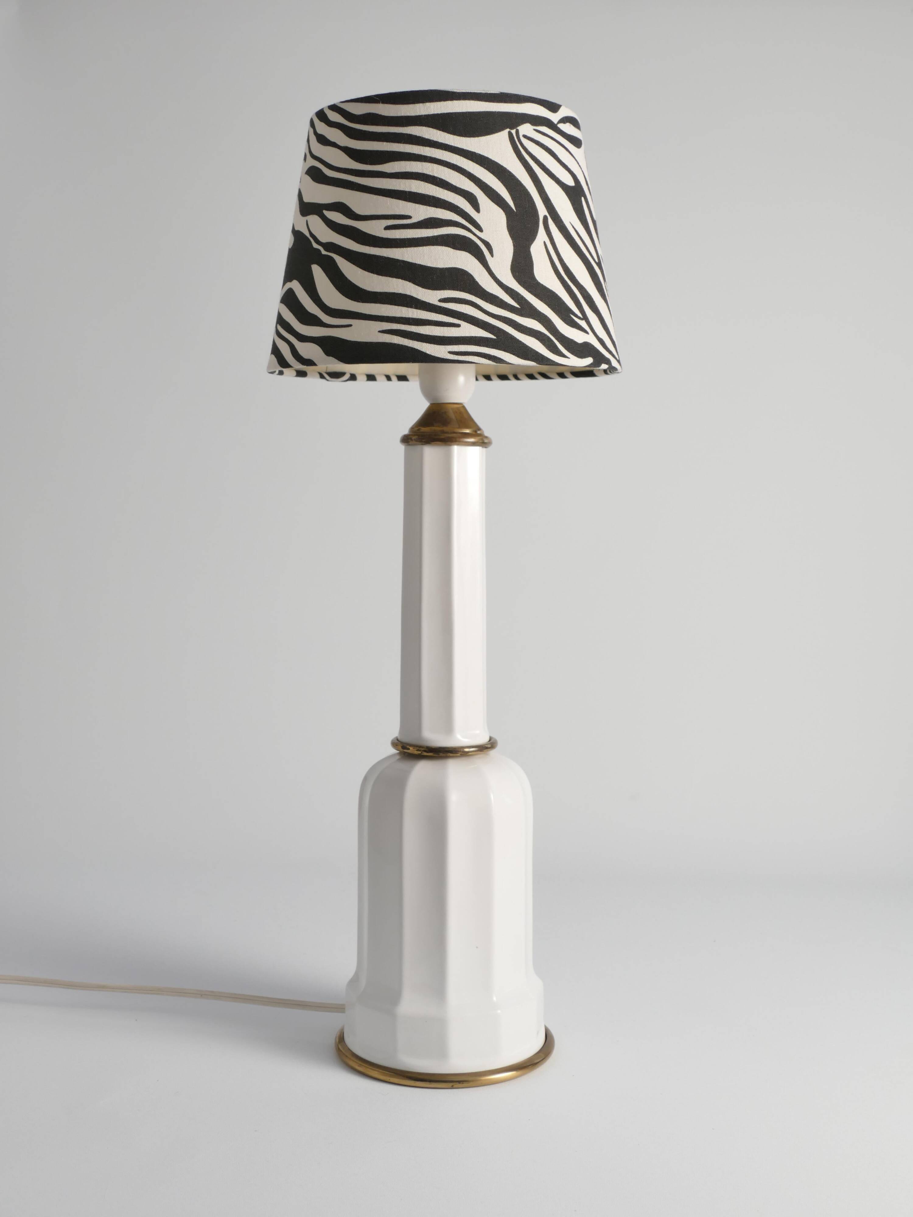 White Opaline Glass & Brass Heiberg Table Lamp, Denmark, Mid-19th century