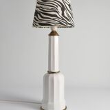 White Opaline Glass & Brass Heiberg Table Lamp, Denmark, Mid-19th century