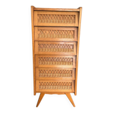 Vintage 1960s chest of drawers / chiffonnier with tapered legs and rattan.