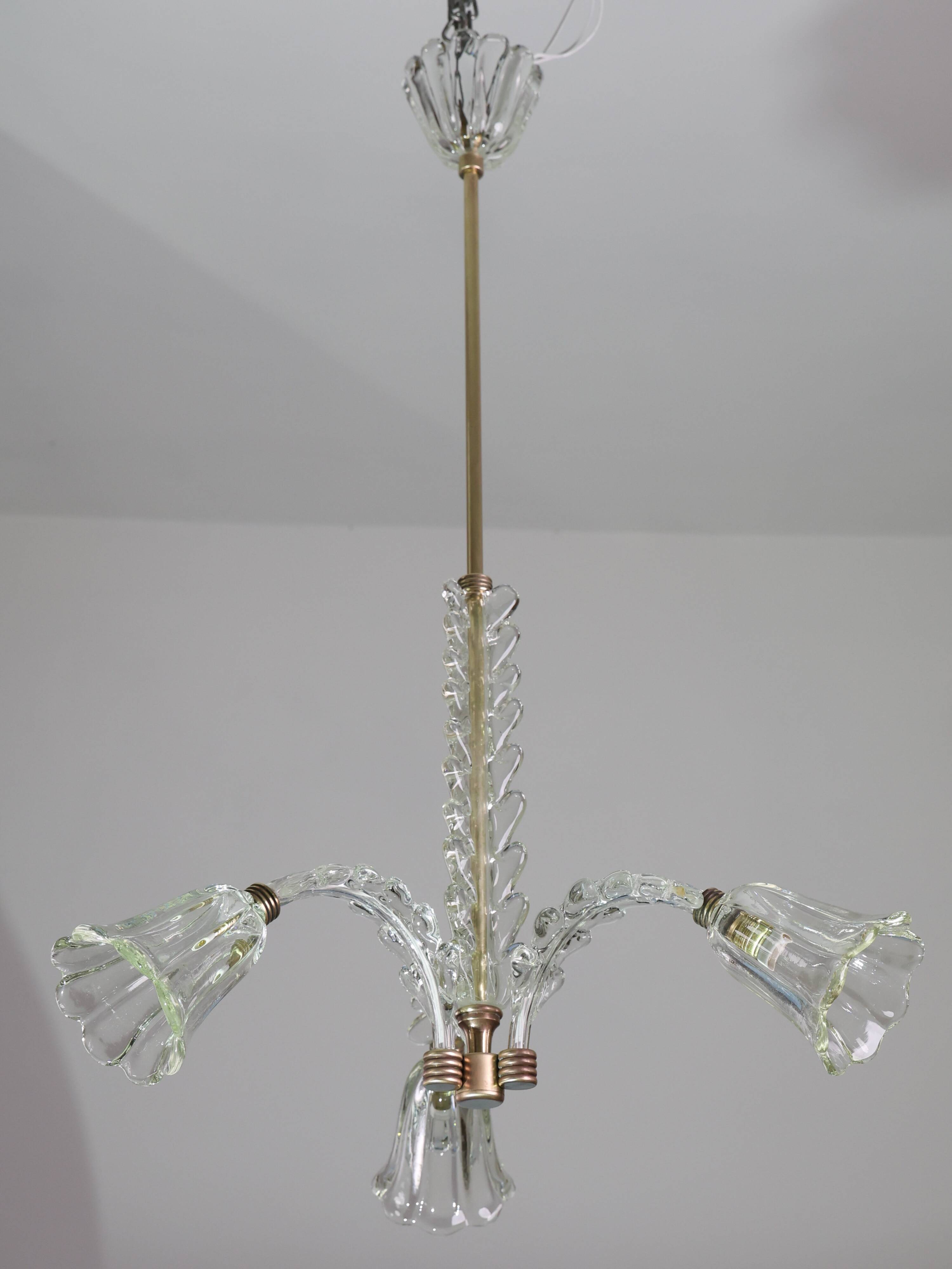 Charming Art Deco Chandelier by Barovier e Toso, 1940s
