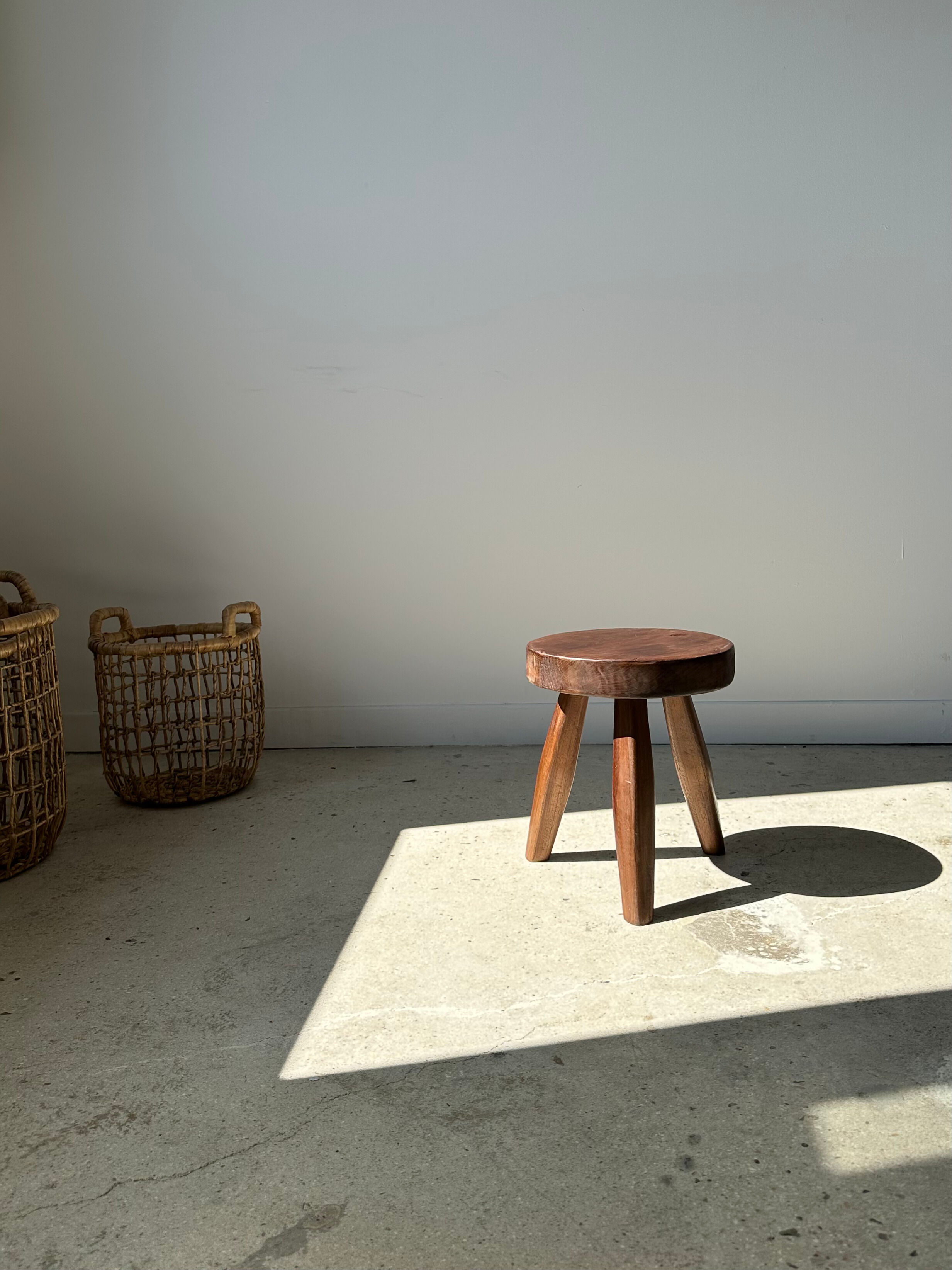 Brown solid wood stool flat circular seat