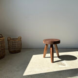Brown solid wood stool flat circular seat