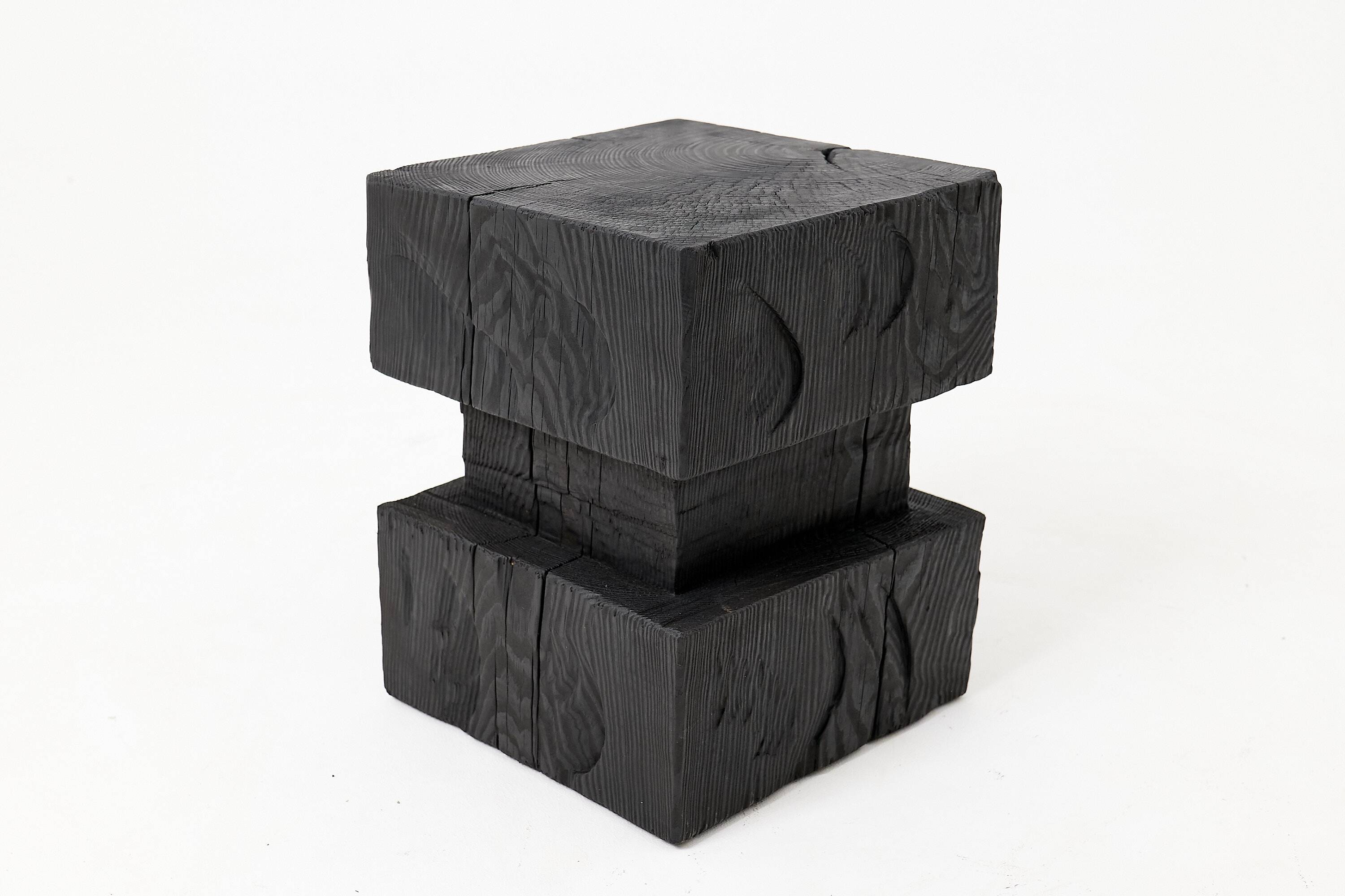 Ebonized solid wood sculptural stool / side table, Logniture
