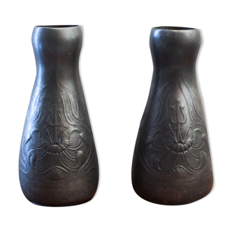 Pair of Kayserzinn Art Nouveau pewter vases 1900