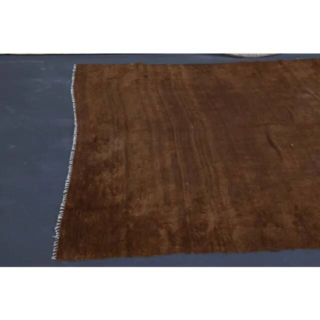 Vintage Turkish Hand-Knotted Wool Cotton Brown Kilim Area Rug 130x187