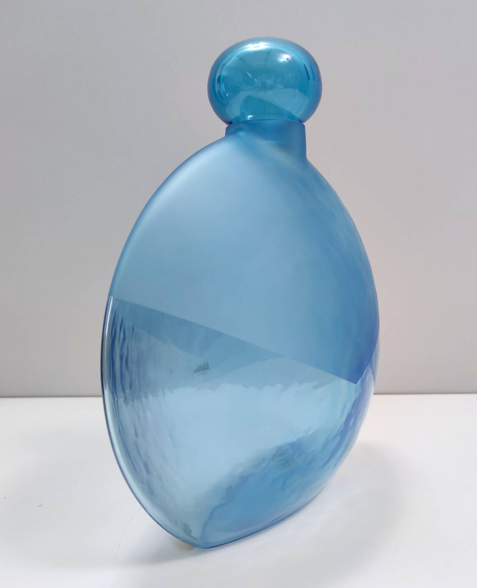 Round Cyan Murano Glass Bottle by Alfredo Barbini, Italy, 1980s