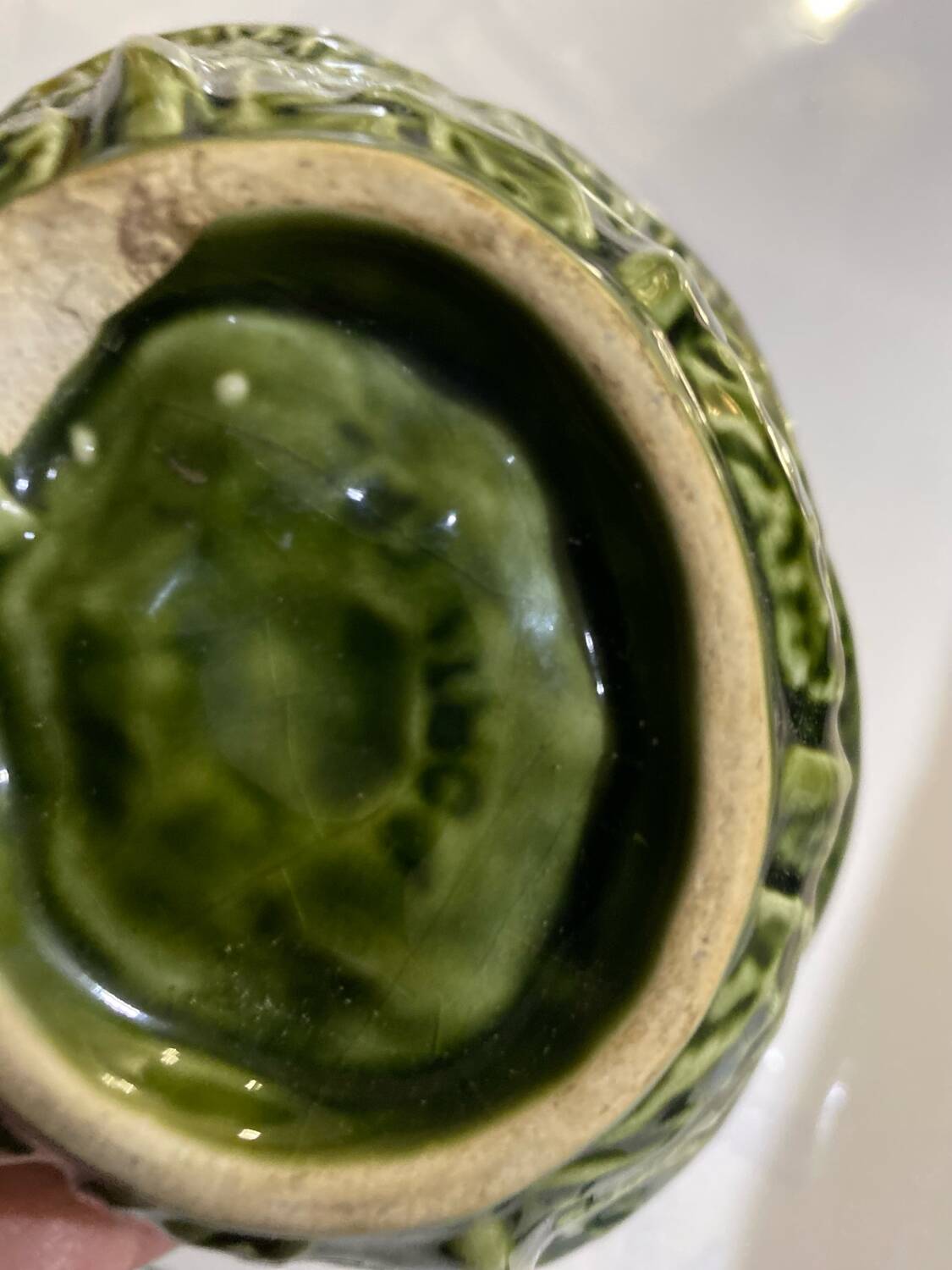 Vintage barbotine and majolica sauceboat