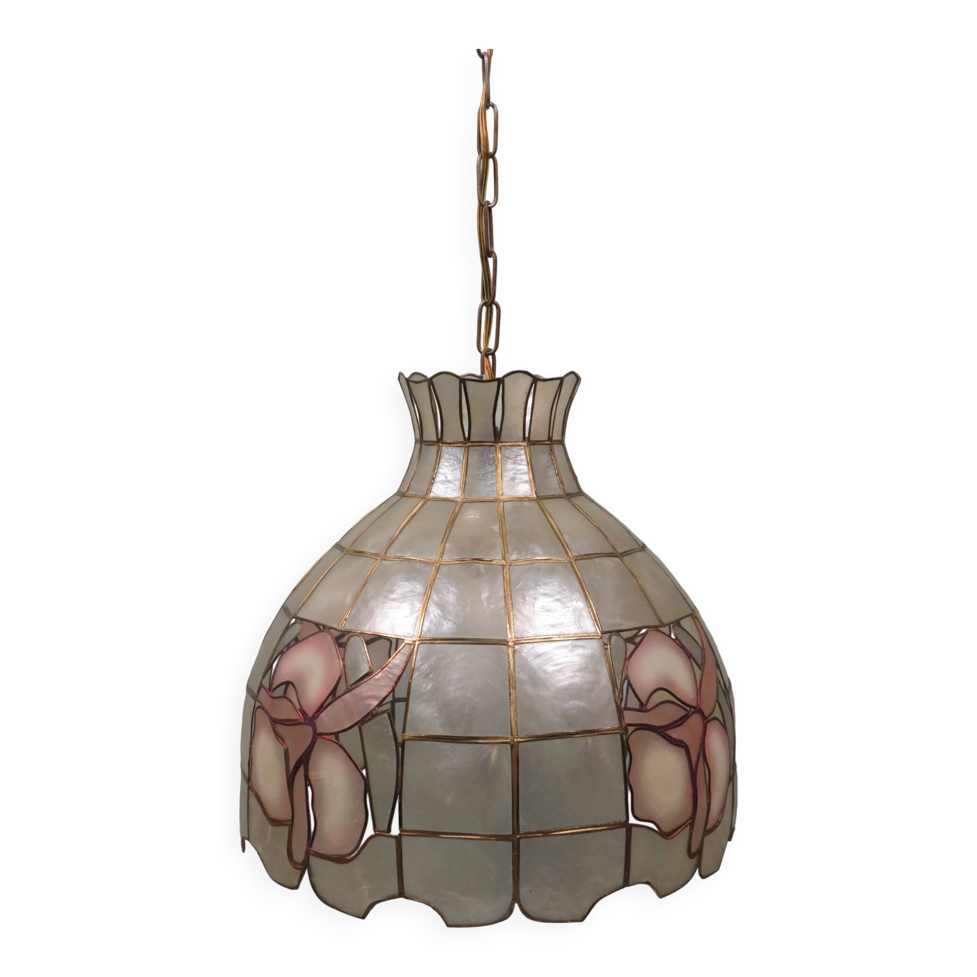 Large vintage capiz pendant light