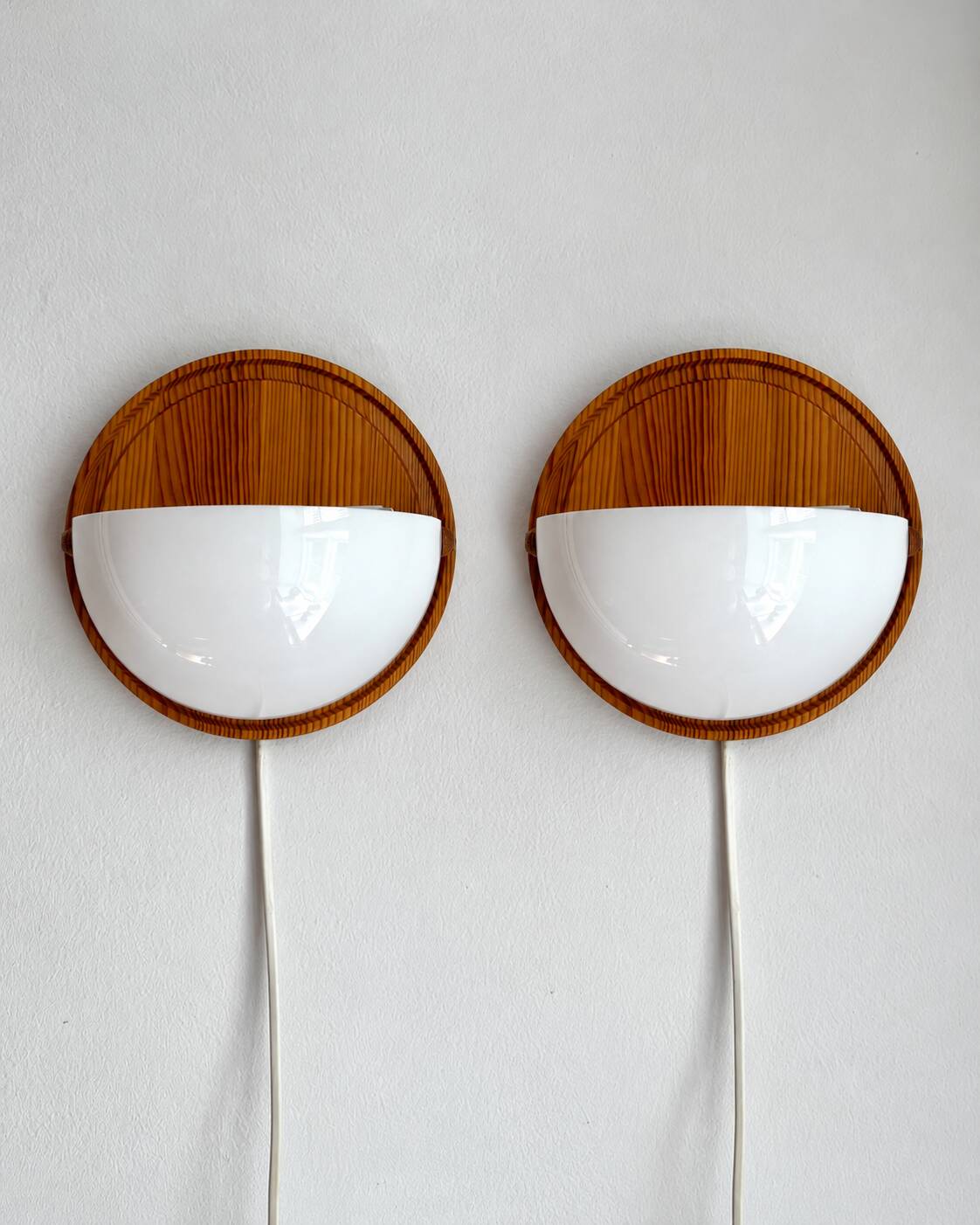 Wall lamps /wall sconce, pine wood / acryl marksljöd, sweden 1970s, pair