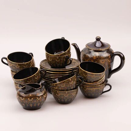 Coffee or tea service Sarreguemines Rockingham black and gold - 26 pieces