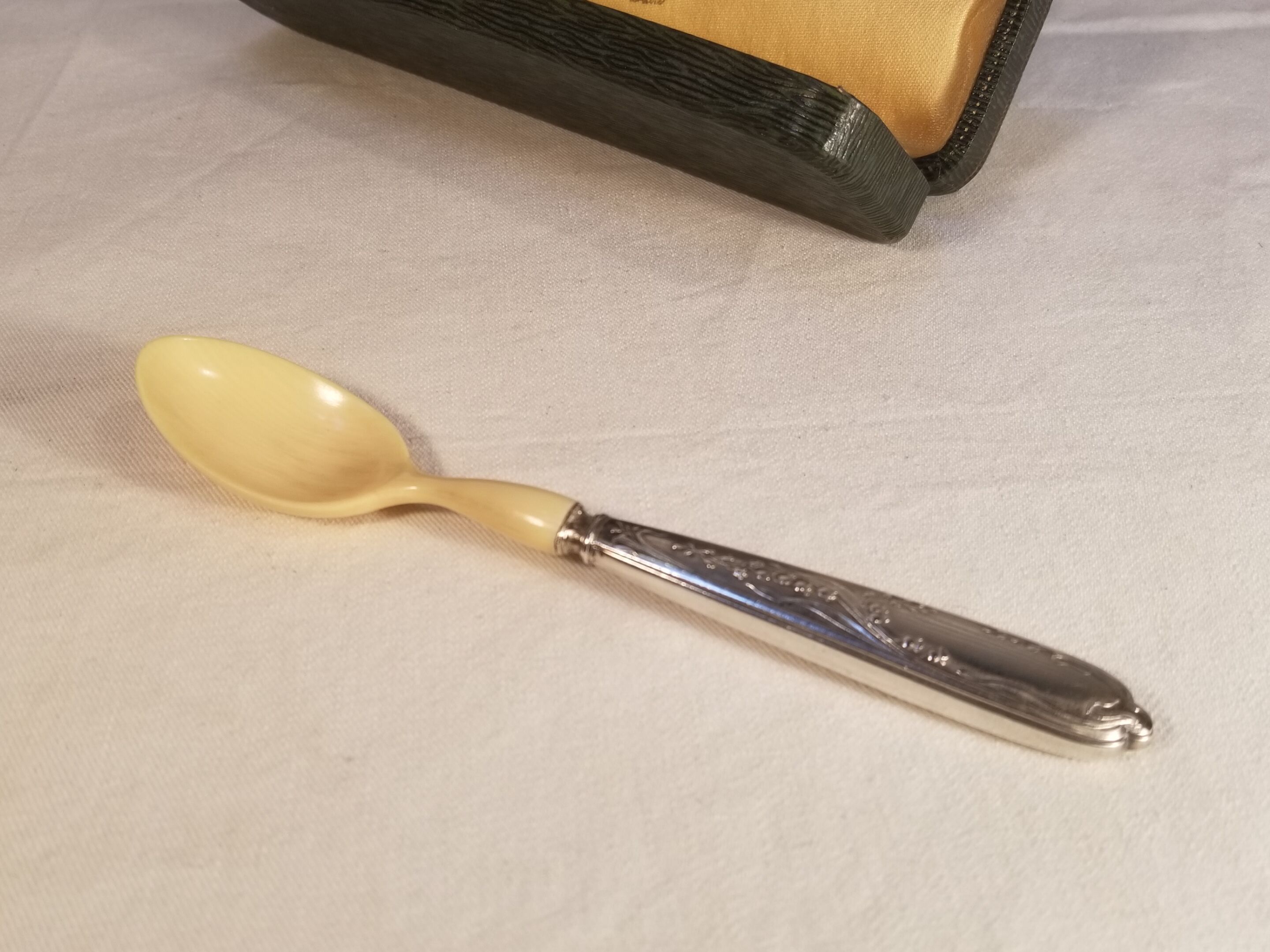 Old ivory silver porridge spoon
