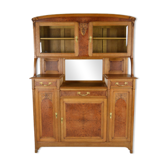 Art nouveau buffet in oak and magnifying glass, plane tree model, circa 1910