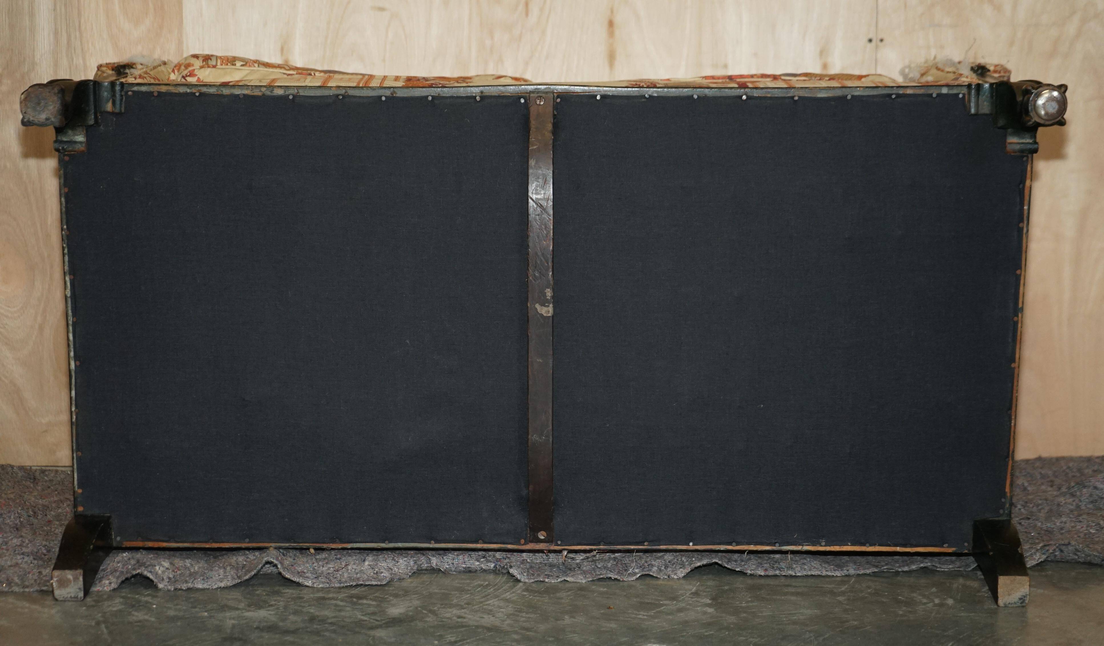 Antique Howard & Sons canapé, Aesthetic Movement, claw and ball feet, chinoiserie fabric.