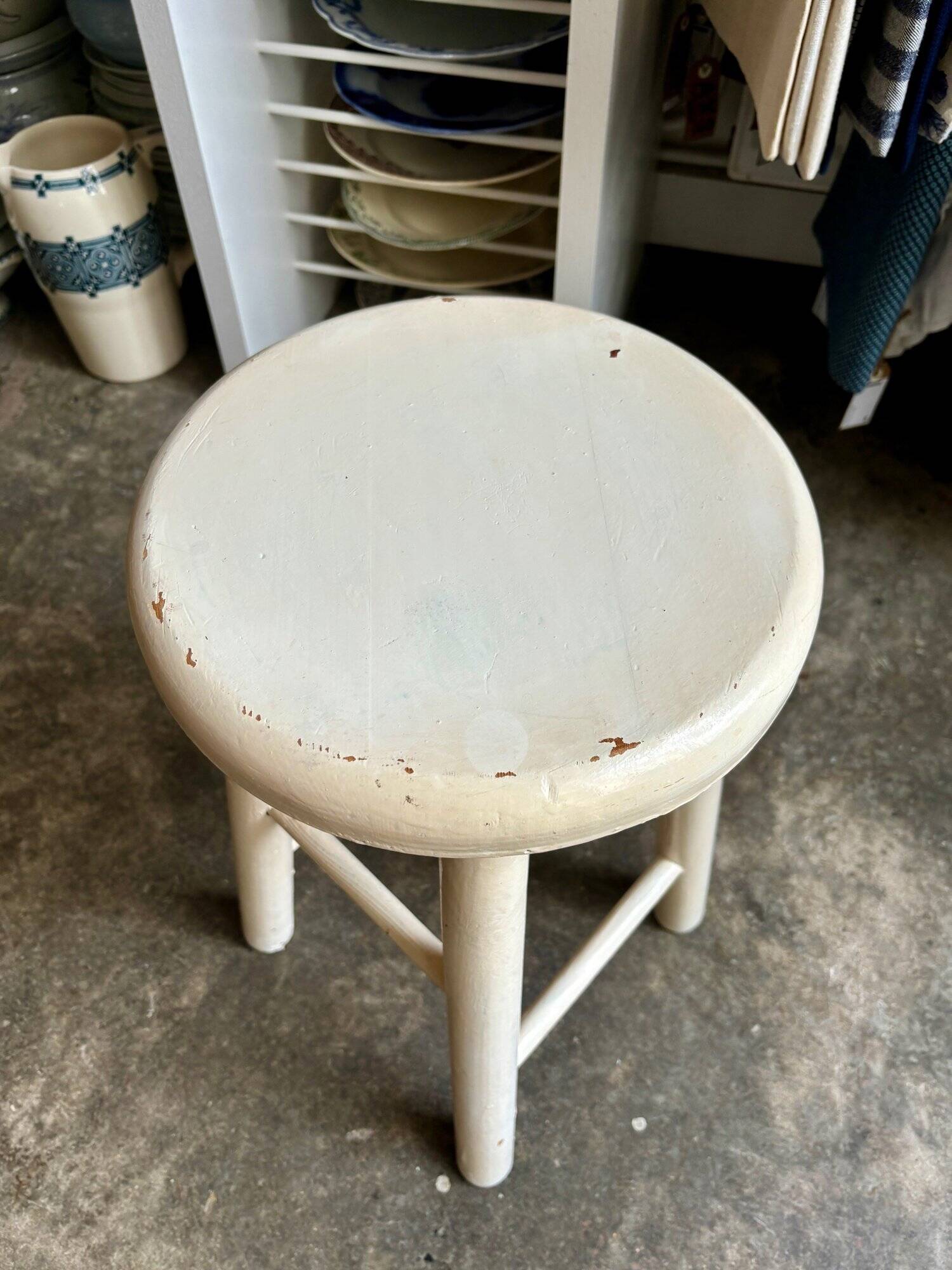 White wooden stool