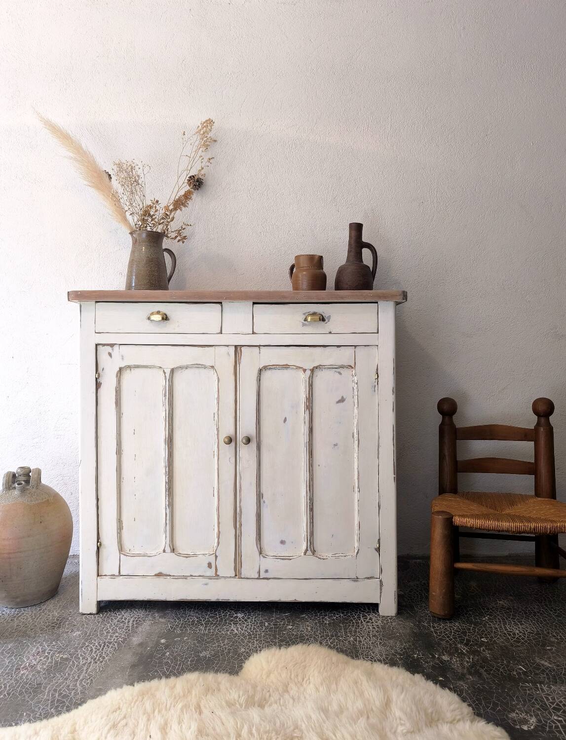 Distressed white buffet Parisian
