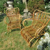 Pair vintage rattan armchairs