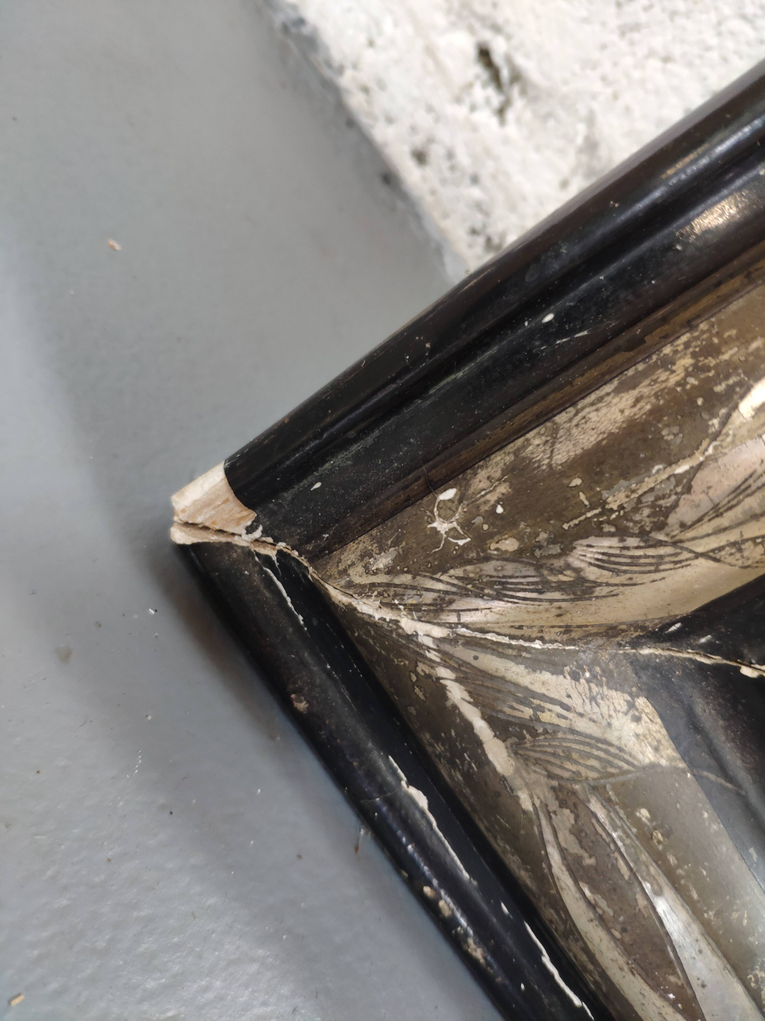 Mirror Louis-Philippe black wood and silver carved