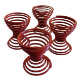 Lot de 4 coquetiers à ressort laqués rouge - Années 1980