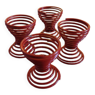 Set of 4 red lacquered spring egg cups - 1980s