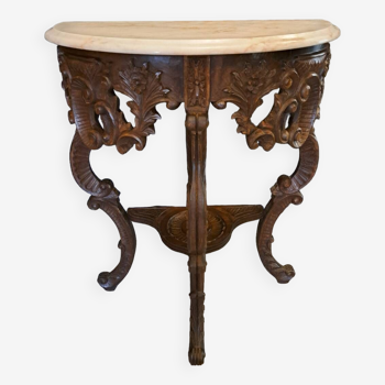 Console style Louis XV en noyer et marbre