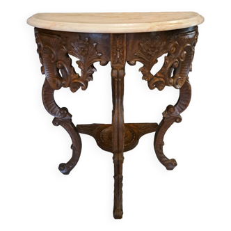 Console style Louis XV en noyer et marbre